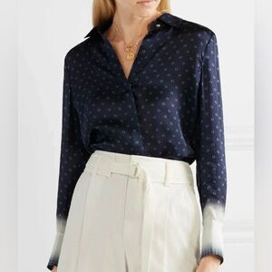 NWT Tory Burch Printed Collared Silk Satin Button Shibori Dip Dye.